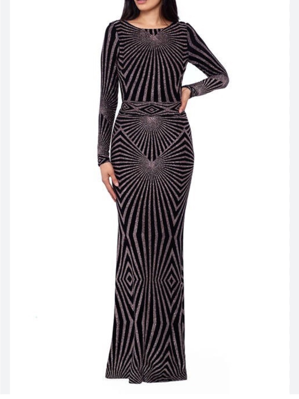 Betsy & Adam Rose Gold Geometric Maxi Dress